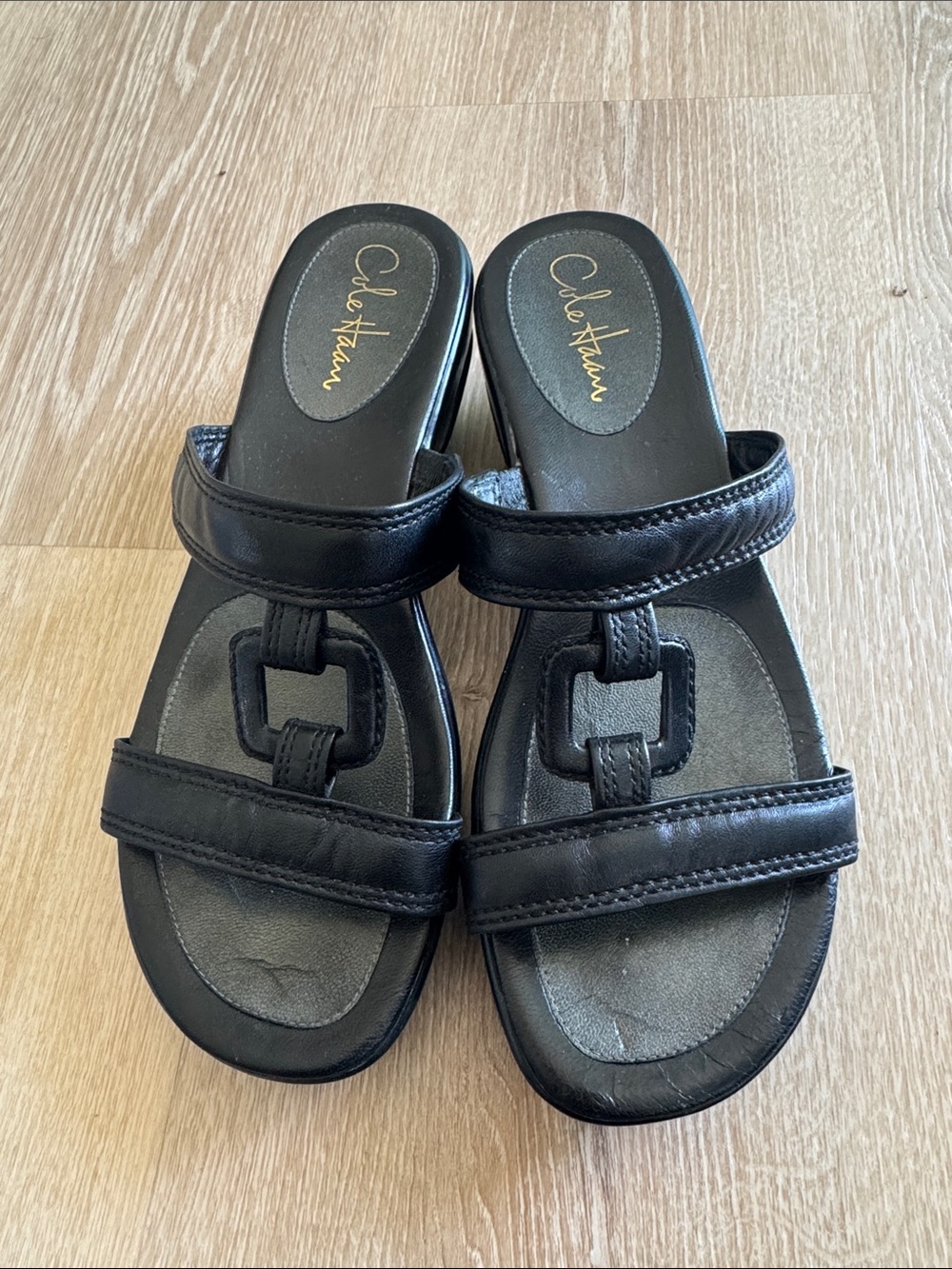 Cole Haan Black Leather Kids' Double Strap Slide Sandals